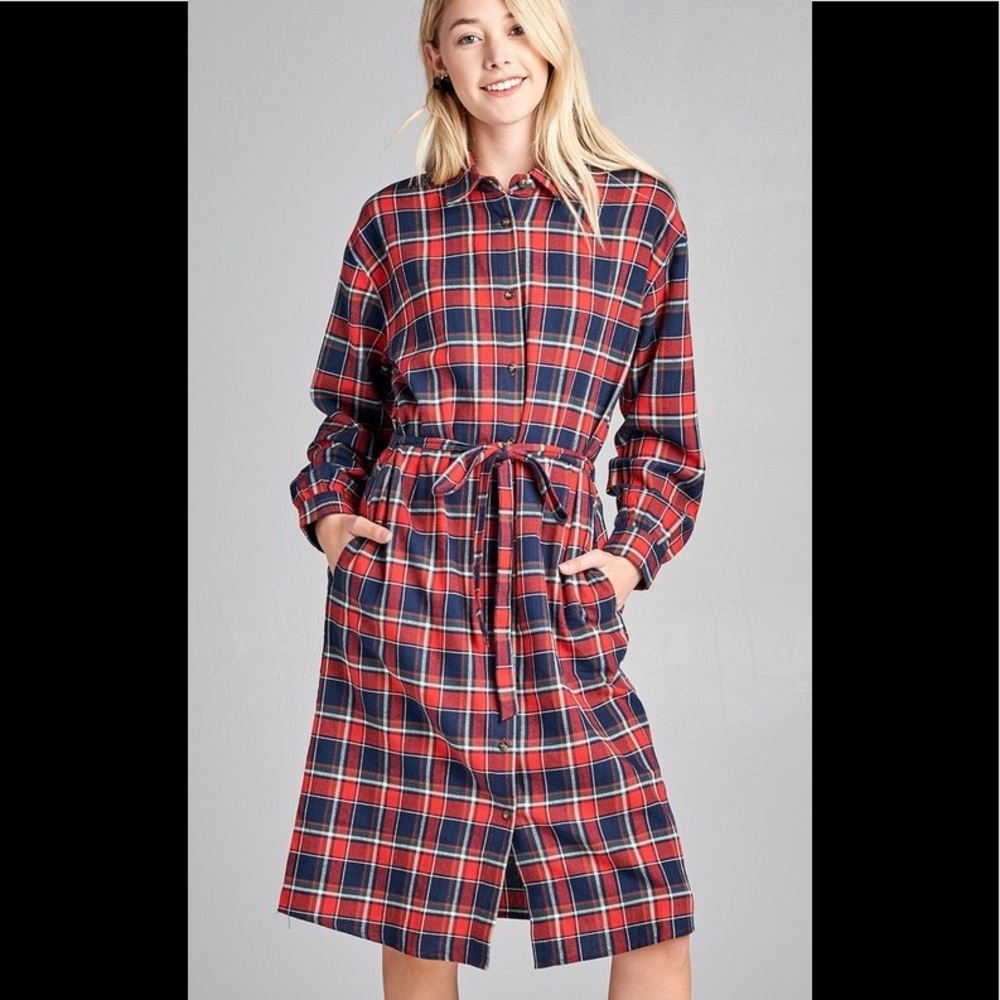 👗New Dress(RED-red/navy) 100% COTTON